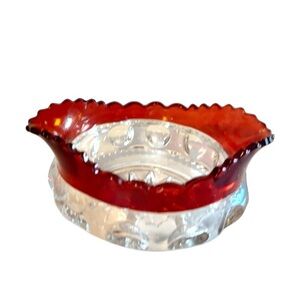 Vintage EAPG Ruby Flash Kings Crown 5” Bowl Scalloped Edge Coin Dot Pattern